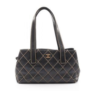 CHANEL Shoulder Bag Wild Stitch Black Leather Wild Stitch Shoulder Tote Women's